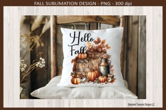 Hello Fall Rustic Autumn Towel Pillow Design, Sublimation Product Image 1