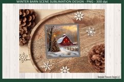 Winter Barn Scene, Square Coaster Template, Sublimation Png Product Image 4