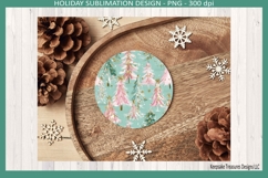 Christmas Preppy Pink and Mint Round Coaster Template Product Image 5