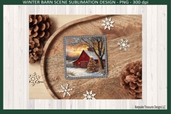 Winter Barn Scene, Square Coaster Template, Sublimation Png Product Image 5