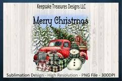 Merry Christmas Red Vintage Truck Winter Theme PNG Design Product Image 1
