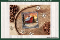 Winter Barn Scene, Square Coaster Template, Sublimation Png Product Image 6