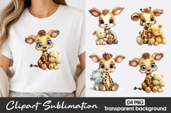 Cute Baby Giraffe Watercolor Clipart PNG Product Image 1