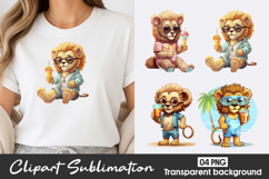 Cute Lion Glasses Watercolor Clipart PNG Product Image 1
