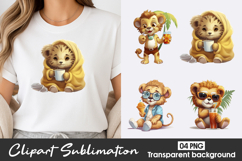 Cute Lion Family Watercolor Clipart PNG Product Image 1