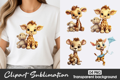 Cute Giraffe Friends Watercolor Clipart PNG Product Image 1