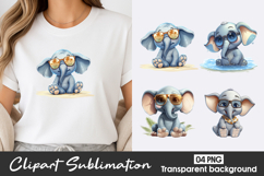 Cute Baby Elephant Watercolor Clipart PNG Product Image 1