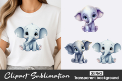 Cute Elephant Watercolor Clipart PNG Product Image 1