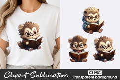 Cute Hedgehog Reading Clipart PNG Product Image 1