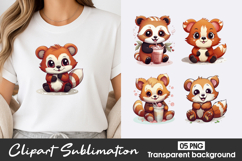Cute Red Panda Watercolor Clipart PNG Product Image 1