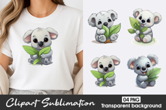 Cute Koala Leaves Clipart PNG Product Image 1