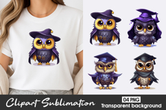 Cute Owl Wizard Watercolor Clipart PNG Product Image 1