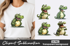 Cute Crocodile Watercolor Clipart PNG Product Image 1