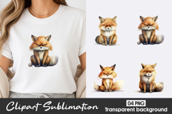 Cute Fox Watercolor Clipart PNG Product Image 1