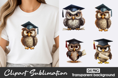 Cute Owl Graduate Watercolor Clipart PNG Product Image 1