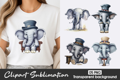 Cute Elephant Gentleman Clipart PNG Product Image 1