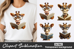 Cute Reading Giraffe Clipart PNG Product Image 1