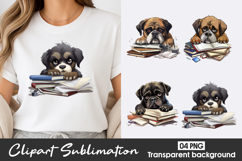 Cute Puppy Reading Clipart PNG Product Image 1
