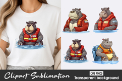 Cute Hippo Watercolor Clipart PNG Product Image 1