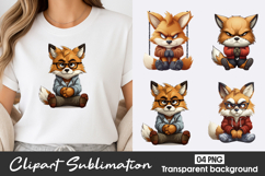 Cute Fox Watercolor Clipart PNG Product Image 1