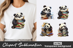 Cute Panda Study Watercolor Clipart PNG Product Image 1