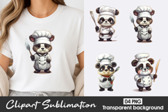 Cute Panda Chef Watercolor Clipart PNG Product Image 1