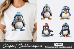 Cute Penguin Winter Watercolor Clipart PNG Product Image 1