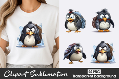 Cute Penguin Watercolor Clipart PNG Product Image 1