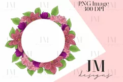 Floral Purple And Pink Circle Wreath PNG Design Product Image 1