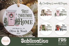 Trendy new home png sublimation design being used as a trendy new home Christmas ornament print