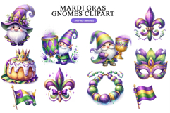 Mardi Gras Gnome Clipart Bundle | 34 PNG Product Image 5