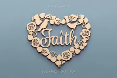 Faith SVG DXF Laser cut files, Rose Bird Flower Floral Heart Product Image 1