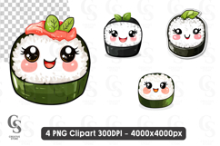 Cute Kawaii Sushi Roll Clipart PNG Sublimation Product Image 1