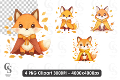 Autumn Fox Clipart with Cloak and Leaves PNG Product Image 1