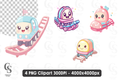 Cute Kawaii Roller Coaster Train Cartoon Bundle clipart PNG Product Image 1