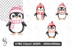 Cute Winter Penguin with Hat and Scarf Clipart PNG Product Image 1