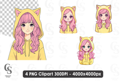 Anime Girl Clipart with Cat Ear Hoodie PNG Product Image 1