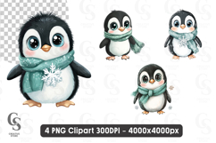 Cute Penguin with Scarf Winter Clipart PNG Product Image 1