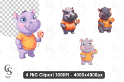 Cute Kawaii Hippo with Lollipop Cartoon Clipart Product Image 1