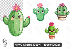 Cute Cactus with Flower Clipart PNG Product Image 1