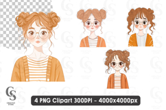 Anime Girl Clipart with Orange Cardigan and Glasses PNG Product Image 1