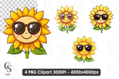 Cute Sunflower Clipart PNG Sublimation Product Image 1