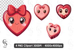 Cute Kawaii Heart with Bow Cartoon Love Bundle Clipart Product Image 1