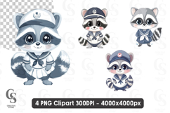 Cute Raccoon Sailor Clipart PNG Product Image 1