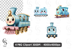 Cute Kawaii Train Cartoon Locomotive Bundle clipart PNG Product Image 1