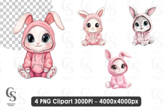 Cute Kawaii Bunny in Hoodie Cartoon Rabbit Bundle Clipart Product Image 1