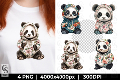 Cute Panda in Floral Hoodie Clipart Sublimation PNG Product Image 1