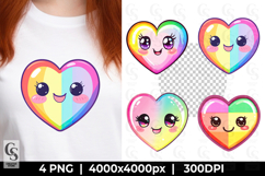 Cute Rainbow Heart Kawaii Clipart Sublimation PNG Product Image 1
