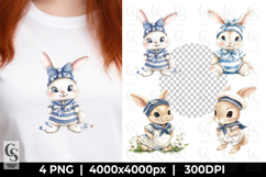 Cute Bunny in Sailor Outfit Clipart Sublimation PNG Product Image 1