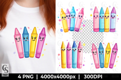 Cute Kawaii Crayon Clipart Sublimation PNG Product Image 1
